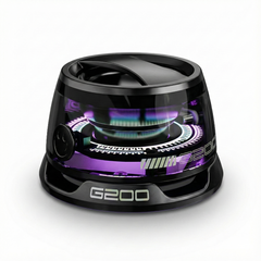 Black and purple electronic speaker with 'G200' branding on a white background