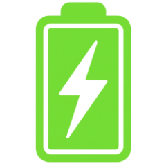 Green battery icon with a white lightning bolt on a white background