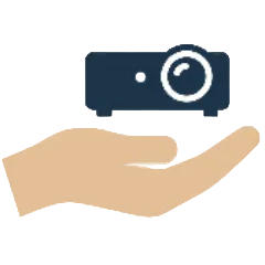 icon for portable, hand holding a projector, simple colors